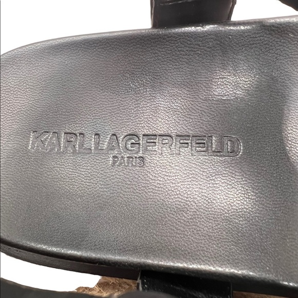 Karl Lagerfeld Palma Strappy Chain Black Leather Platform Jute Wedge Sandal 9 - Picture 10 of 14